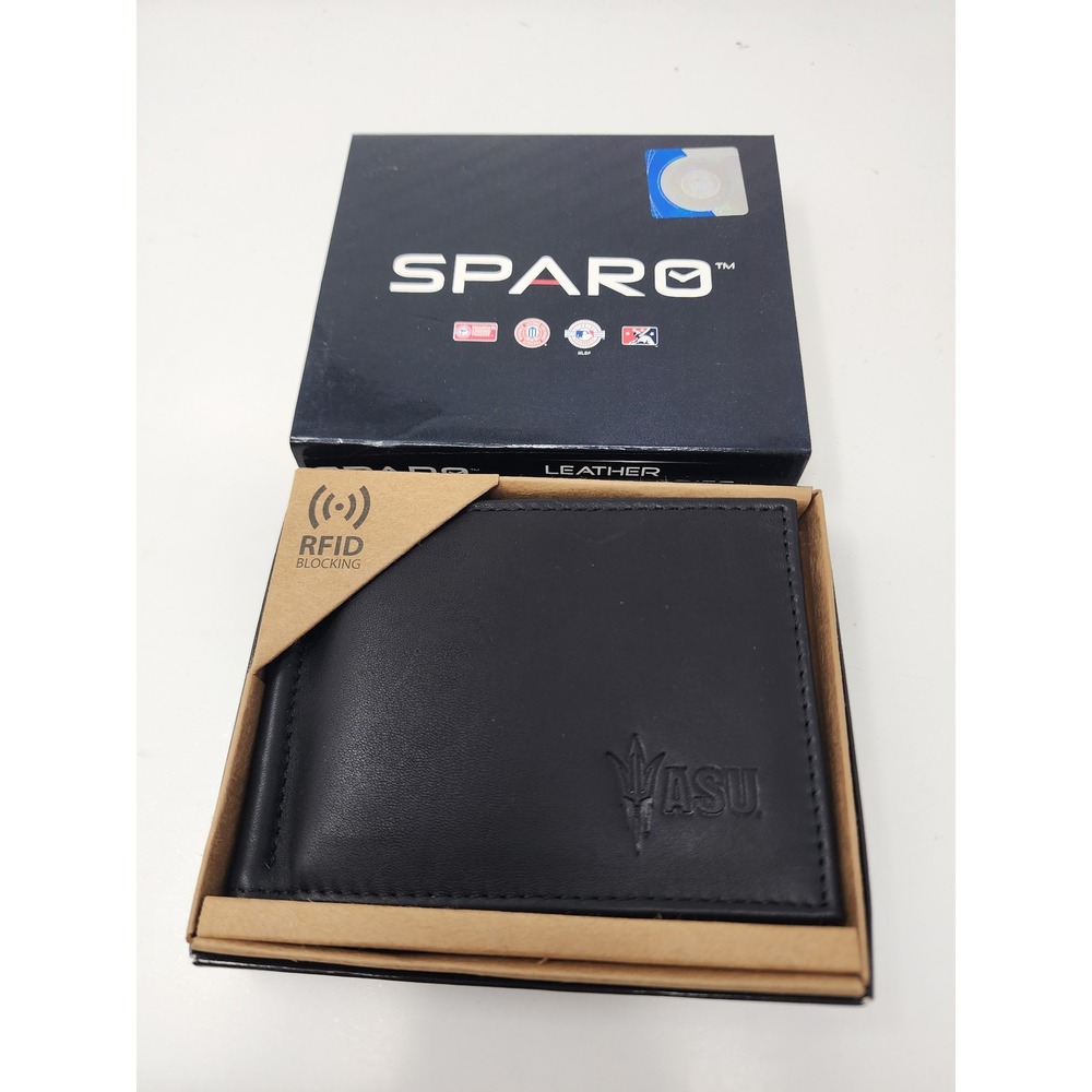 Sparo Mens Arizona State Sun Devils Bifold Wallet Black Leather RFID Size OS